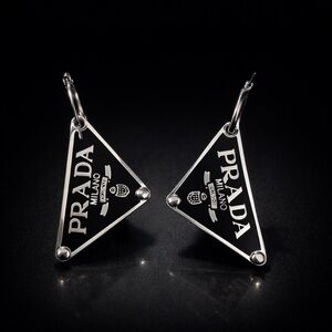 Prada logo triangle earrings engraved